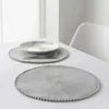 B&M Grey Round Pom Pom Placemats 4pk