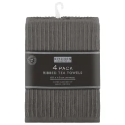 B&M Ribbed Tea Towels 3pk - Grey