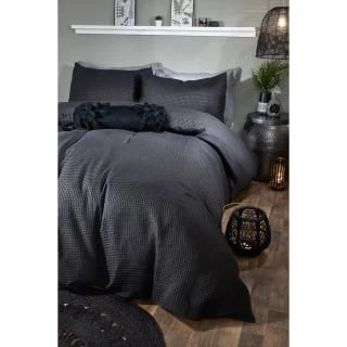 B&M Luna Waffle Double Duvet Set - Black -Comfort Home Store 367718 367719 luna waffle black duvet set 1