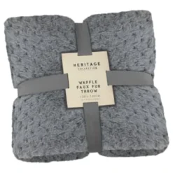 Waffle Faux Fur Throw - Grey