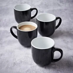 Simply Everyday Gloss Mugs 4pk - Black -Comfort Home Store 380121 4pk simply everyday mugs black