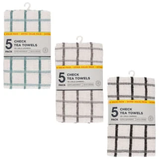 B&M Essentials Check Tea Towels - Black 5pk 4 B&M Essentials Check Tea Towels - Black 5pk - Image 4