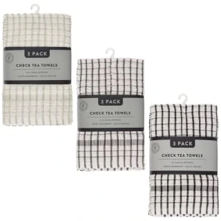 B&M Check Tea Towels - Black 3pk 5 B&M Check Tea Towels - Black 3pk - Image 5