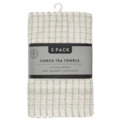 B&M Check Tea Towels - Sage 3pk
