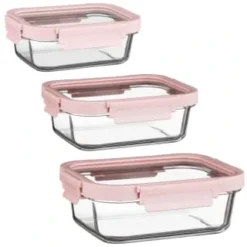 B&M Pink Glass Food Container - Small -Comfort Home Store 380659 380660 380661 glass food container pink large 2