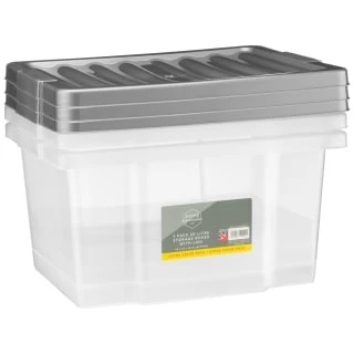 B&M Clear Storage Boxes With Lids 3pk 20L 1 B&M Clear Storage Boxes With Lids 3pk 20L