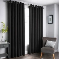 B&M Oxford Black Black Out Curtains With Eyelets 90 X 90"