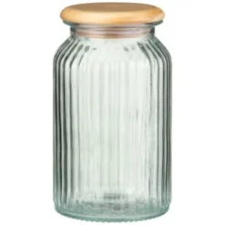 B&M Large Ribbed Glass Jar With Wooden Lid