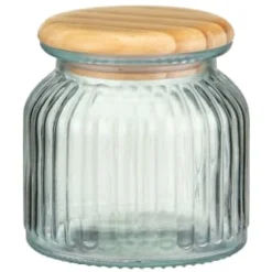 B&M Small Ribbed Glass Jar With Wooden Lid