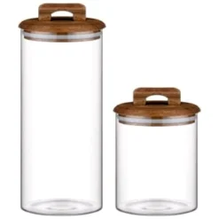 B&M Large Glass Jar With Acacia Wood Lid -Comfort Home Store 394438 394439 glass canister with acacia wood group 1