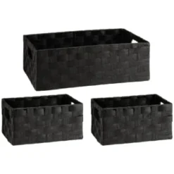 B&M Caen Set Of 3 Paper Rope Baskets - Black
