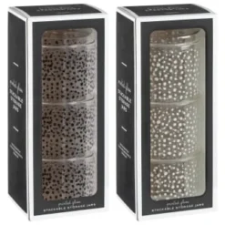 B&M Printed Glass Stackable Storage Jars 3pc - White 11 B&M Printed Glass Stackable Storage Jars 3pc - White -Comfort Home Store 396484 3pk printed glass stackable storage jars group