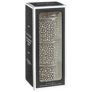 B&M Printed Glass Stackable Storage Jars 3pc - White 1 B&M Printed Glass Stackable Storage Jars 3pc - White