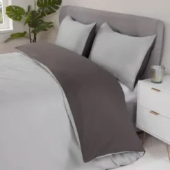 Simply Everyday Reversible King Duvet Set With Pipe - Grey & Charcoal